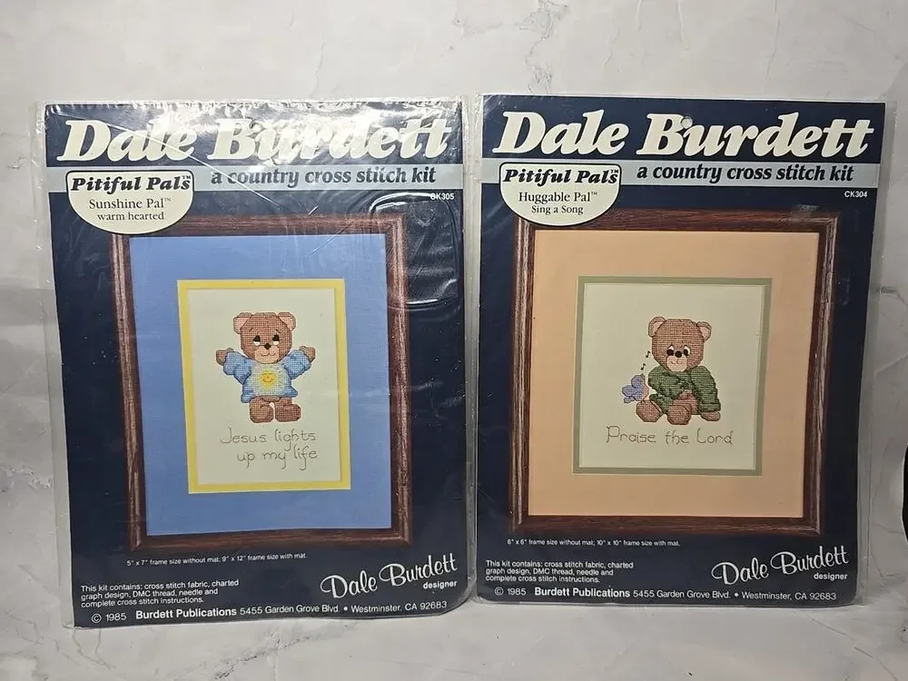 1985 Dale Burdett Pitiful Pals Religious Cross Stitch Kits Lot of 2